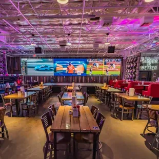 Seating area in front of our famous 42 foot 4K HD Video Wall