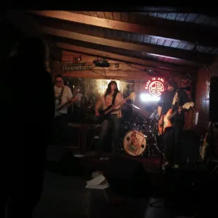 a band playing at night