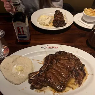 Outlaw Ribeye, New York Strip, Mashed Potatoes, Steakhouse Mac &amp; Cheese