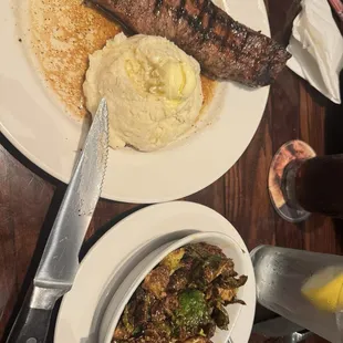 New York Strip, Crispy Brussels Sprouts, Mashed Potatoes