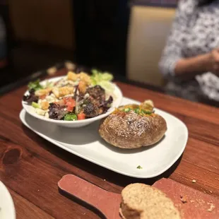 Sirloin steak salad and Idaho baked potato