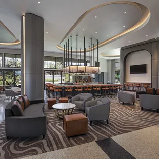 the lobby of a modern hotel