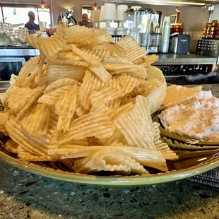 French Onion Dip with chips to snack on, Sept 2024.