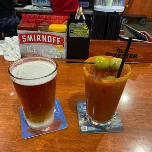 two beverages on a bar