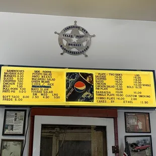 the menu of the restaurant