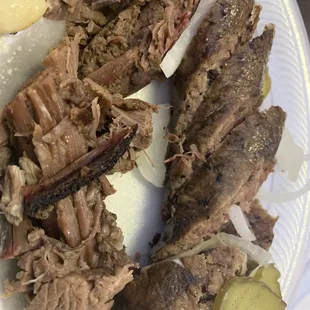2 Meat Comb  Brisket Sausage Macaroni Salad Chopped Brisket Potato Salad