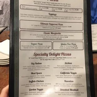 Menu back - pizza