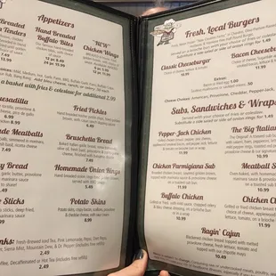 Menu page 1 - apps, burgers, sandwiches