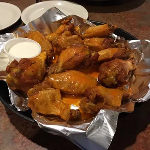 Hot buffalo wings with blue cheese