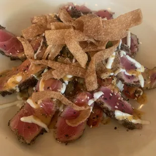 Ahi Tuna with grilled veggies over cilantro lime rice (weekend special)