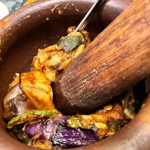 Mashed eggplants with thousand year old egg.