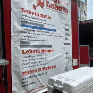 a cooler and a menu