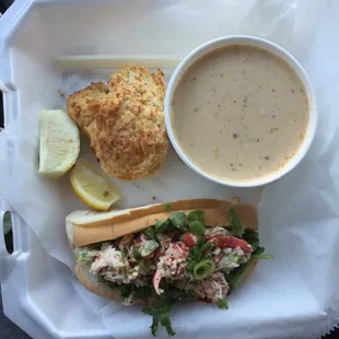 The classic... Lobster roll, lobster bisque and cheddar garlic biscuits