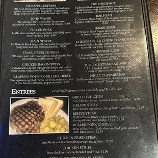 Menu - Sandwiches &amp; Entrees