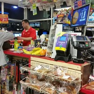 a man and a woman at the counter