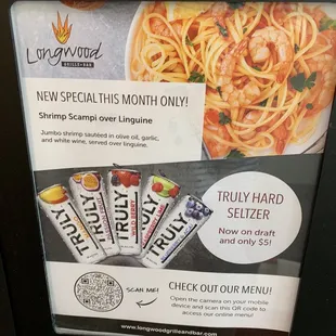 a menu for pasta