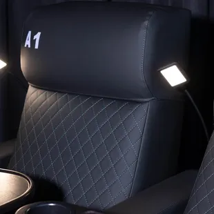 Close-up of seating at LOOK Dine-In Cinemas Arlington