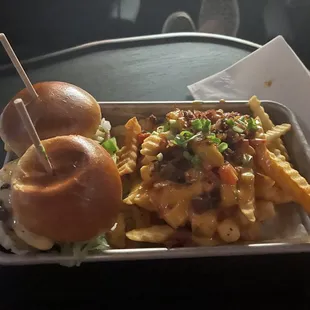 Sliders and loaded fries