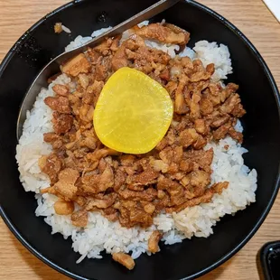 Ground pork over rice