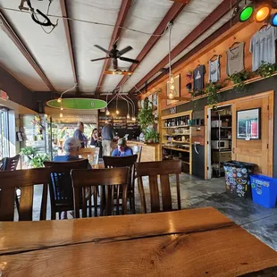 a view of the bar and dining area