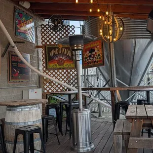 Outdoor seating area with heaters