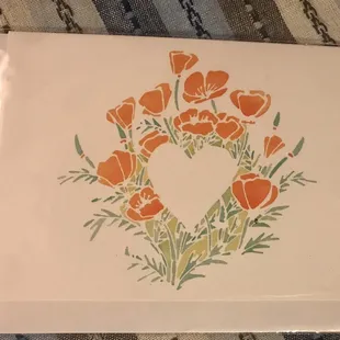 10/05/19 Cloudy Art California Poppy Heart blank card I purchased for my mom's birthday, since her favorite flower is a Poppy!