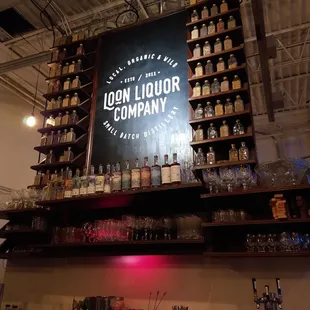 liquor bottles on shelves