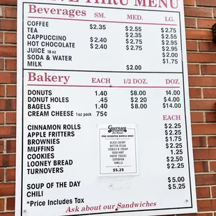 Drive thru menu