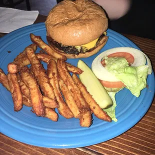 Cheeseburger and fries.   Get a double order on the french fries because they&apos;re the best I&apos;ve ever had!