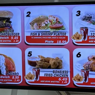 a menu for a fast food restaurant