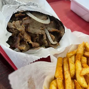Lamb gyro and fries