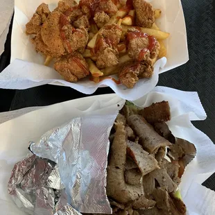 Gyro and boneless chicken meal with fries and drink