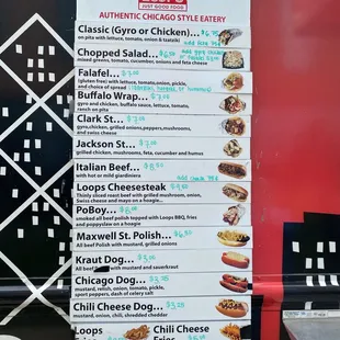 Menu for the food truck