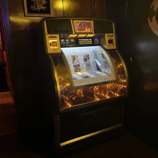 a slot machine in a dark room