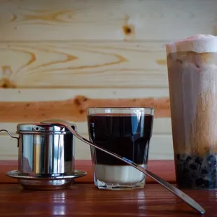 Vietnamese Style Dripped Coffee and Oolong Milk Tea