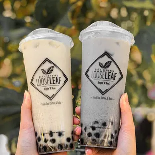 Banana Foster (left) &amp; Black Sesame Ginger Latte (right)