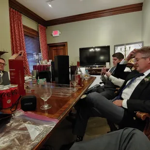 This is technically the planning room, but it served as the groom's bridal suite as the usual place had a temporary water leak of some kind.