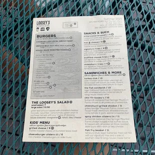 a menu on a table