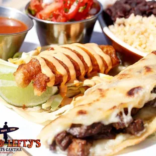 Fish &amp; Asada Tacos w/ side Black Beans &amp; Rice