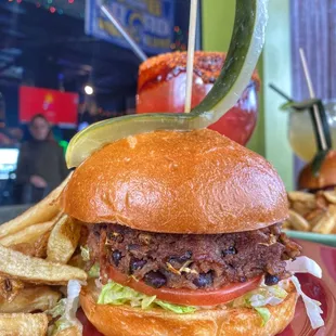 Black bean patty burger