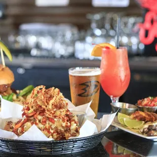 Halo Burger, Beach Fire BBQ Stack, Tacos, &amp; Drinks