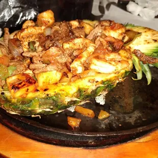Pineapple,chicken and steak fajitas....yummm