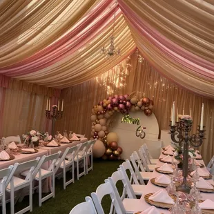 Beautiful colors draping tent , backdrop blush linens.!
