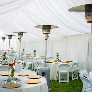 Wedding. Decoration #canopies#draping#outdoor-heaters