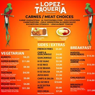 the menu for lopez taqueria
