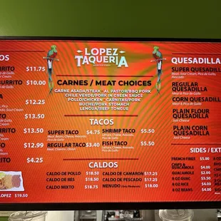 Menu 1 of 2 as of March 2024.