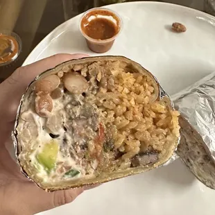 Cross section of a carne asada burrito
