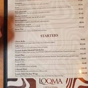 Menu 1- Cold Appetizers &amp; Starters