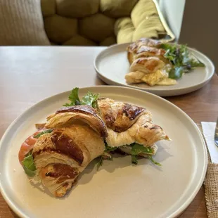 Lox breakfast sandwich, scrambled eggs breakfast sandwich