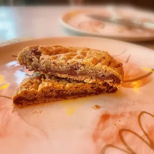 Cross section look at the chocolate chunk tahini cookie $3.50